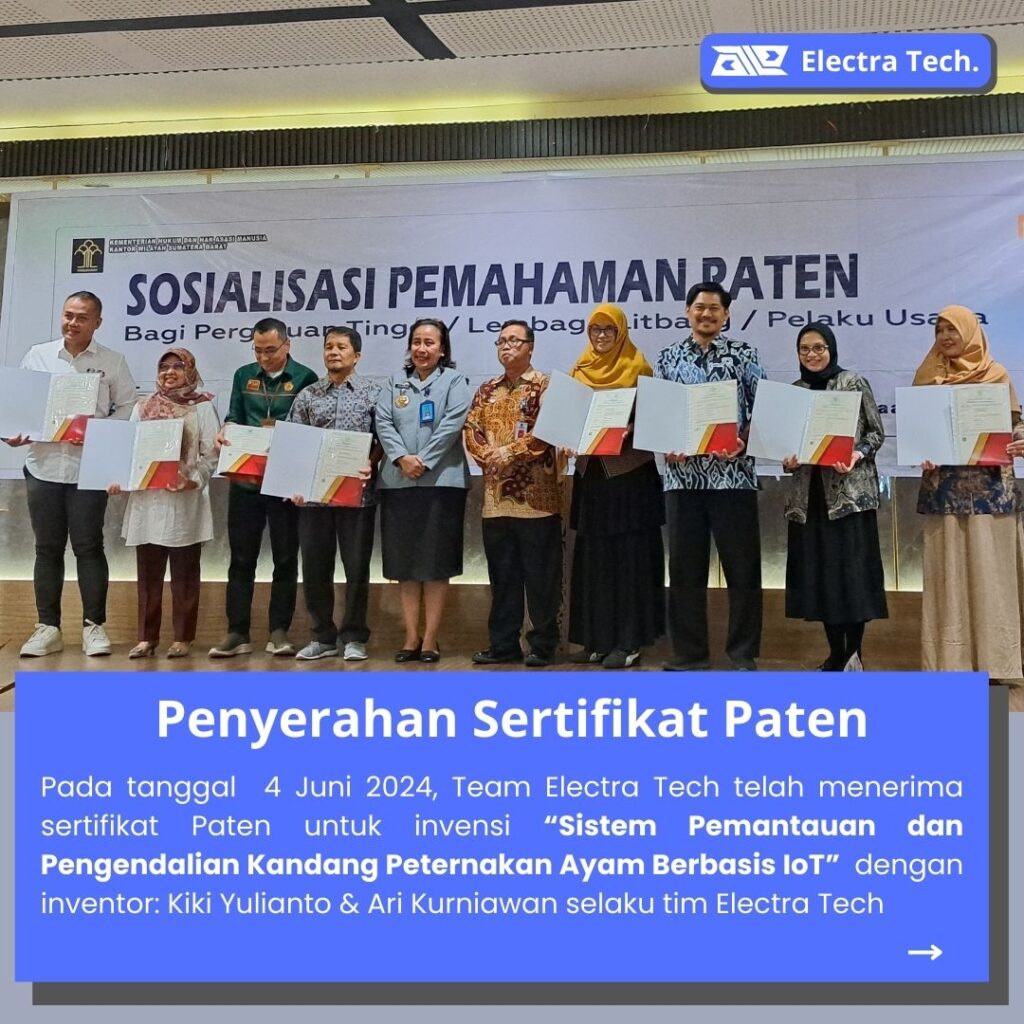 Penyerahan Sertifikat Paten untuk Invensi: "Sistem Pemantauan dan Pengendalian Kandang Peternakan Ayam Berbasis IoT"